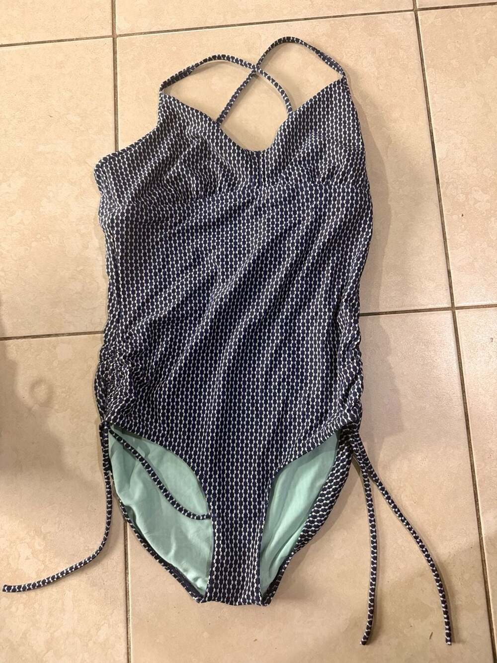prAna Women's Geometric Pattern One-Piece Swimsuit with Side Tie Details